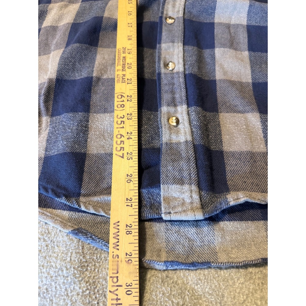 Vintage Melton Wintermaster Flannel Shirt Blue Gray Plaid Made in USA Mens L - Picture 6 of 6